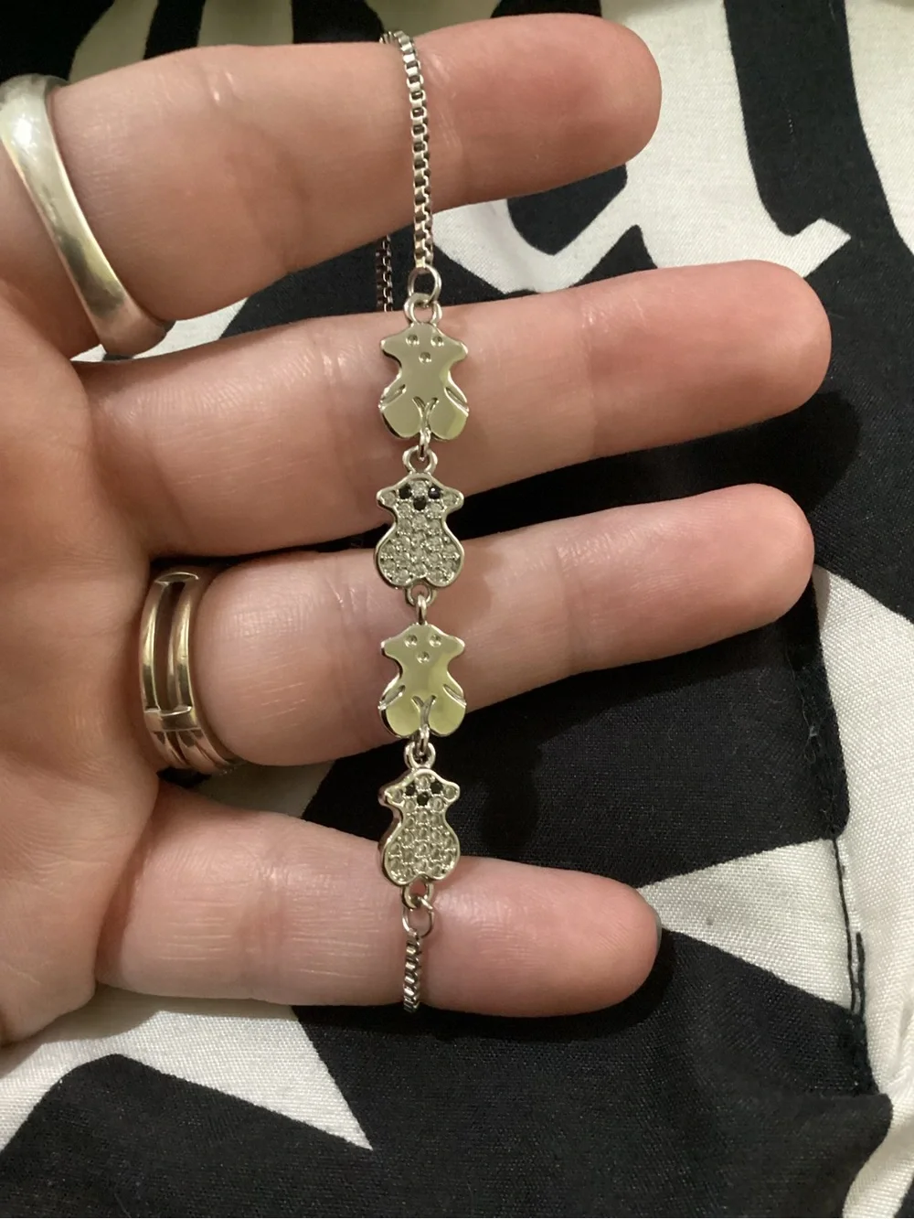 Silver Teddy Bear Link Bracelet - Women's Jewelry